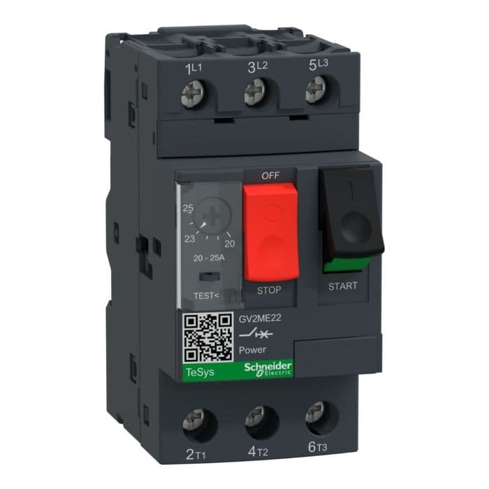 Schneider Electric Motor Circuit Breaker, TeSys GV2, 3P, 20-25 A, Thermal magnetic, Screw Clamp Terminals