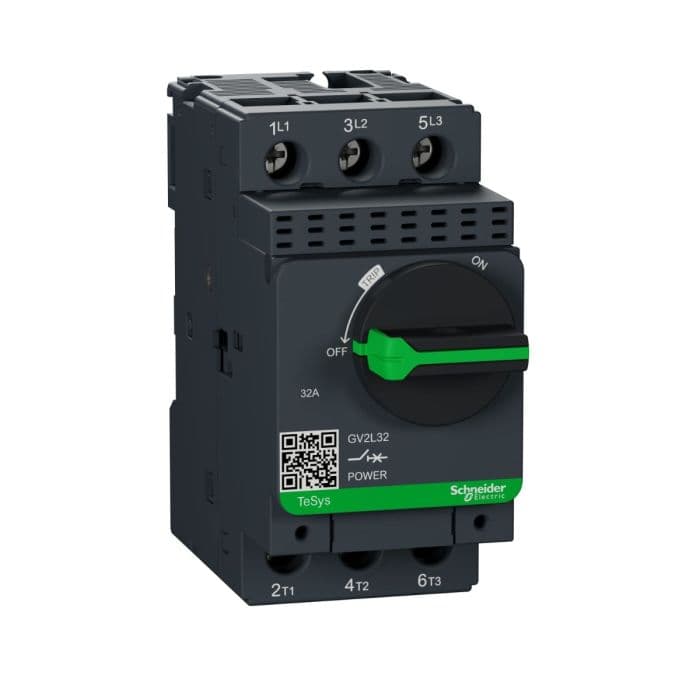 Schneider Electric TeSys GV2 Motor Circuit Breaker, 3 Poles, 32 Amps, Magnetic, Rotary Handle, Screw Clamp Terminals