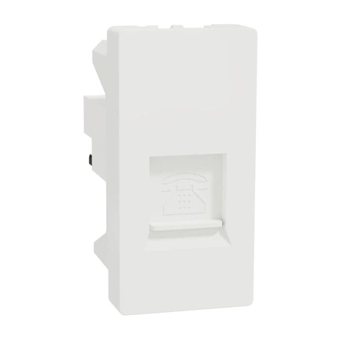 Schneider Electric Telephone Outlet, Miluz E, 6 Pin, 4 Wire, Mechanism With Shutter, White