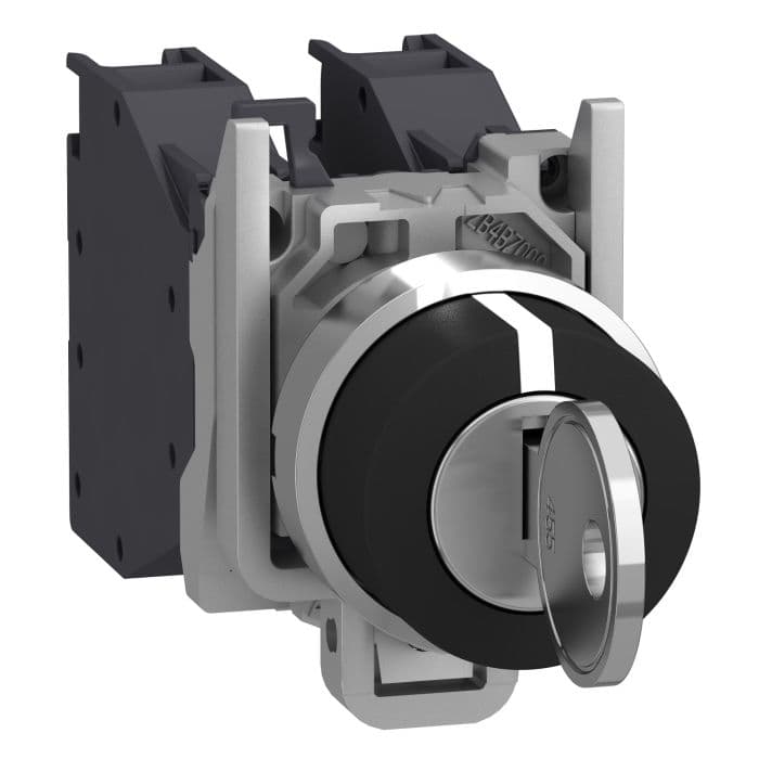 Schneider Electric Key Switch Selector, Metal, Black, Ø22, Key N455, 3 Positions, Stay Put, 2 Normally Open Contacts
