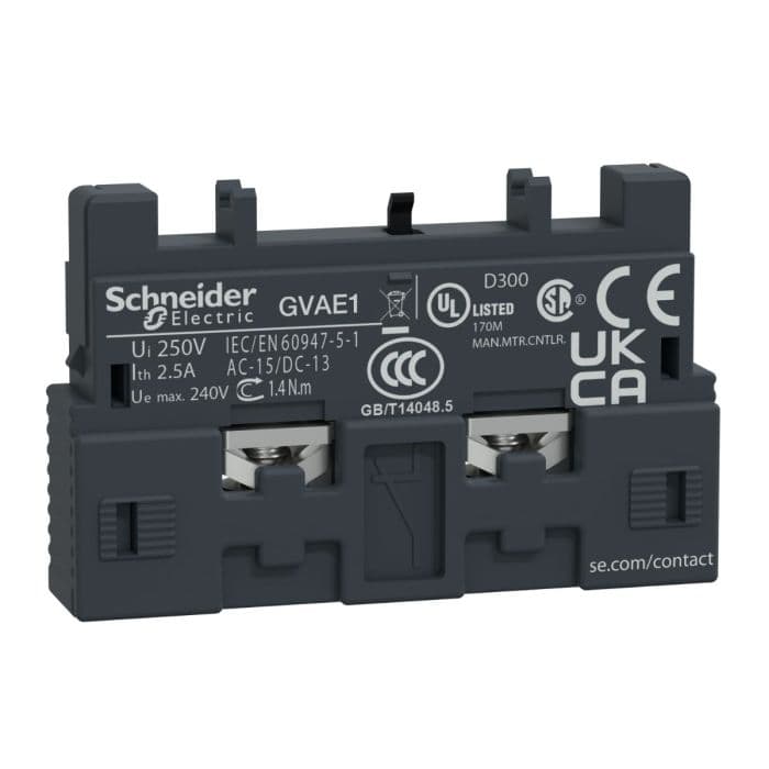 Schneider Electric TeSys GV2/GV3 Auxiliary Contact - 1 NO (Normally Open) / NC (Normally Closed)