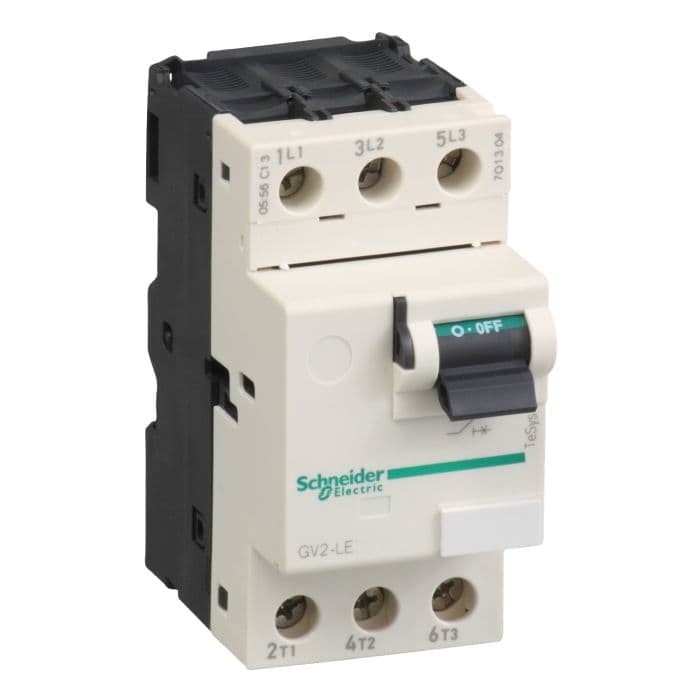 Schneider Electric TeSys GV2 GV2LE10 Motor Circuit Breaker, 3 Poles, 6.3 Amps, Magnetic, Screw Clamp Terminals