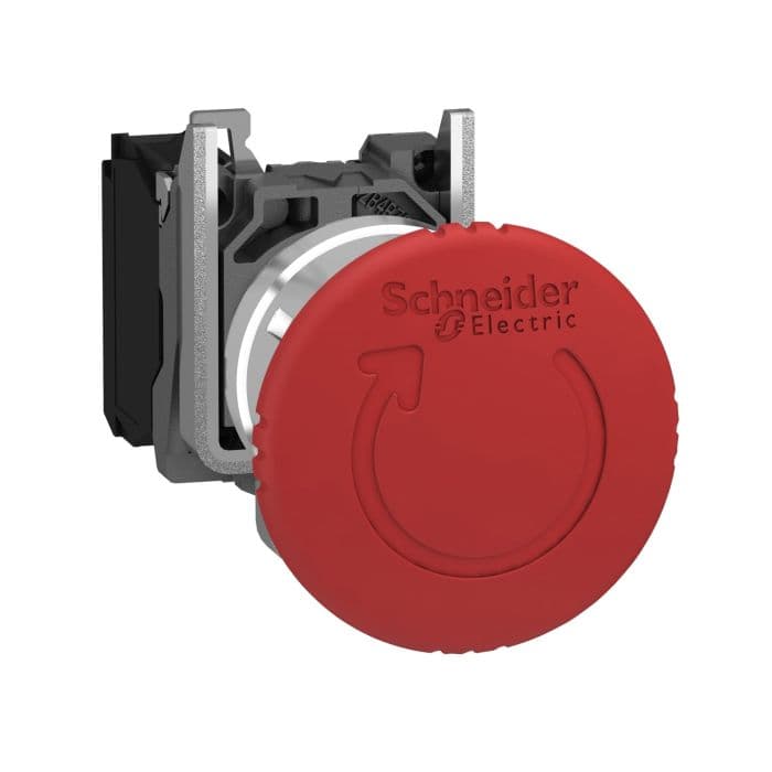 Schneider Electric 40mm Emergency Stop Switch with Trigger Latching, Turn-to-Release, and 1 Normally Closed Contact