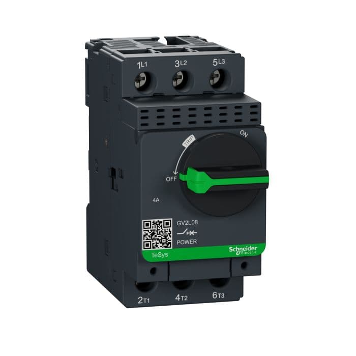 Schneider Electric TeSys GV2 Motor Circuit Breaker, 3 Poles, 4 Amps, Magnetic, Rotary Handle, Screw Clamp Terminals