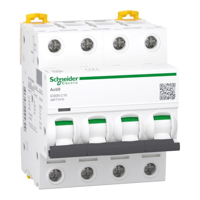 قاطع دائرة مصغر من شنايدر إلكتريك Acti9 iC60N بقوة 10 أمبير، 4 أقطاب، منحنى C