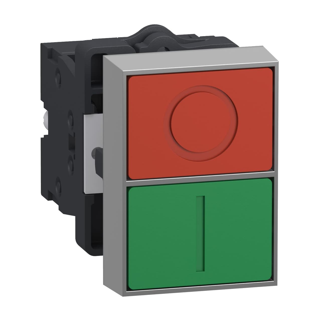 Schneider Electric Double-headed push button, Easy Harmony XA2, plastic, 22mm, 1 green flush marked I + 1 red flush marked O, 1NO + 1NC