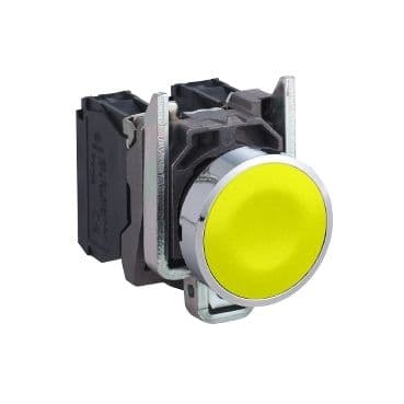 Schneider Electric Harmony XB4 Metal Flush Push Button, Yellow, 22mm, Spring Return, Unmarked, 1 Normally Open Contact