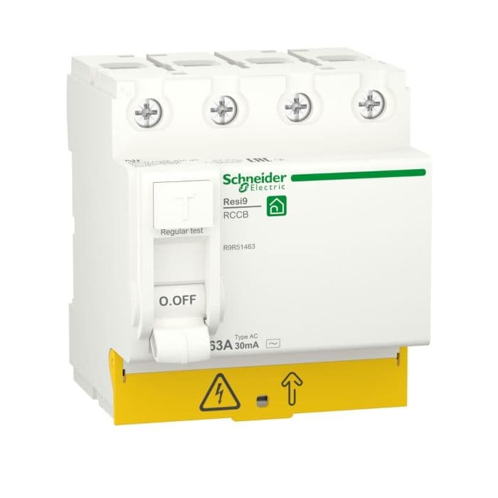 Schneider Electric Residual current circuit breaker (RCCB), Resi9, 4P, 63A, AC type, 30mA, 4.5K