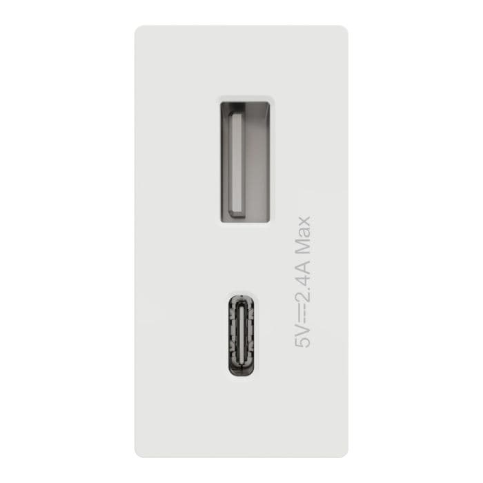 Schneider Electric USB Type A+C, Miluz E, 2 Port, 2.4A, 12W, 1 Module, White
