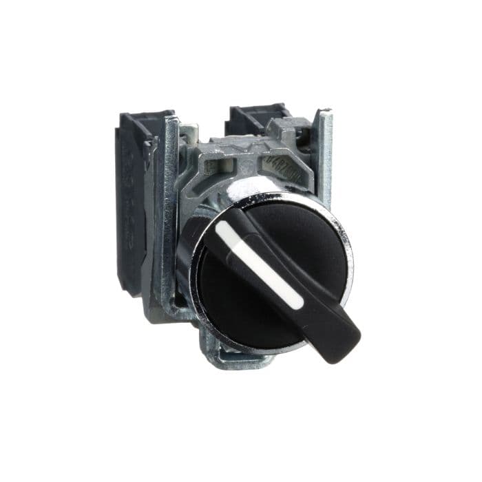 Selector switch, metal, black, 22mm Mounting, 2 positions, stay put, 1 NO+1 NC, Schneider Electric