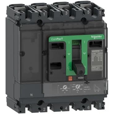 قاطع الدائرة الكهربائية شنايدر C25B6TM200 | ComPacT NSX250B، 25 كيلو أمبير عند 415 فولت تيار متردد، وحدة فصل TMD 200 أمبير، 4 أقطاب 3d